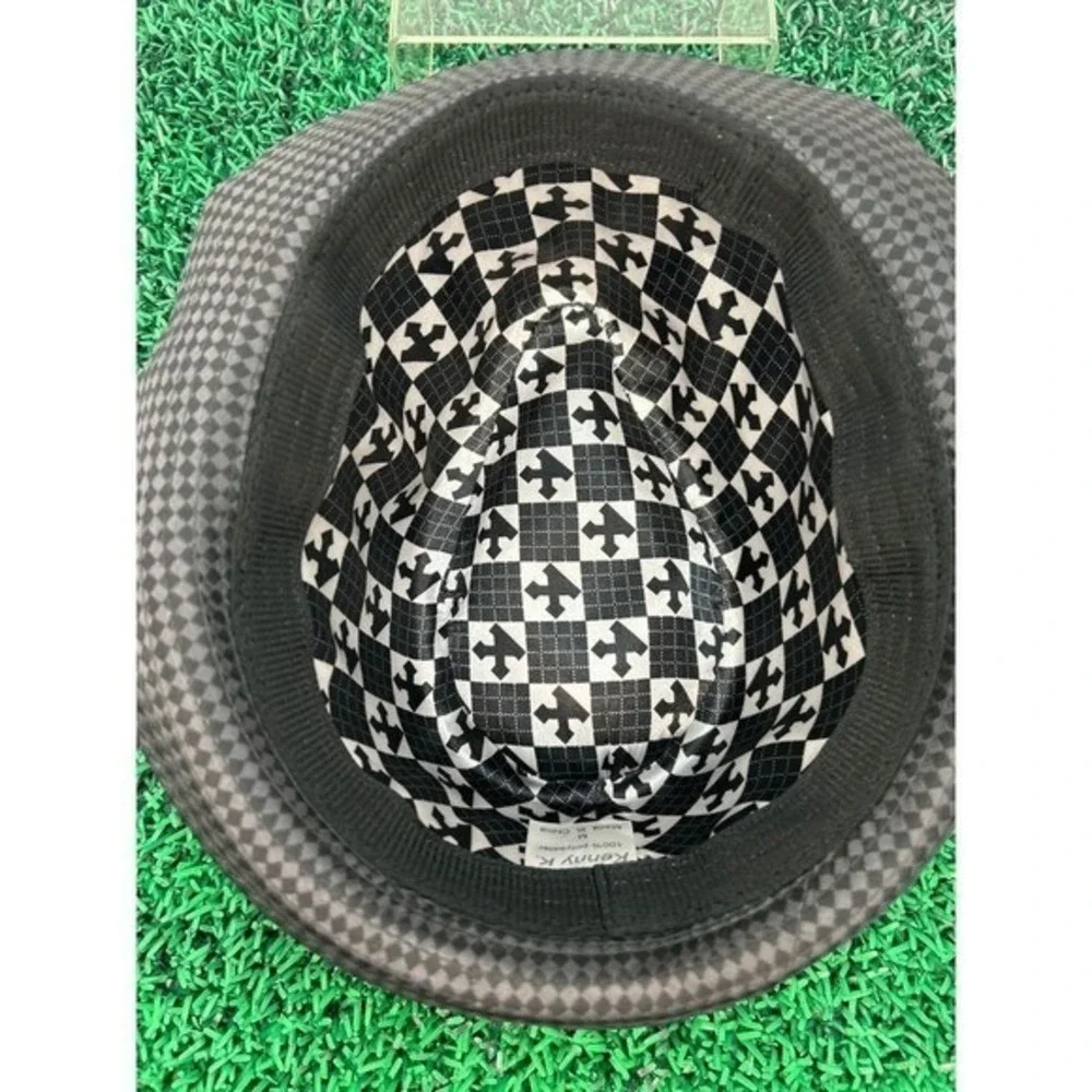 Kenny K Mens Fedora Hat Size Medium Black Tonal Checkered Classic Dress‎ Hat